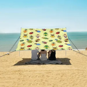 Colorful Bugs Beetles Beach Canopy Tent Anti-UV & Wind Resistant, Insects Camping Sun Shelter Easy Setup Portable,Outdoor Shade Tents with Sandbags,Sand Shovels,Ground Pegs & Stability Poles