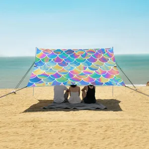 Colorful Scale Summer Beach Canopy Tent Anti-UV & Wind Resistant, Bulingling Camping Sun Shelter Easy Setup Portable,Outdoor Shade Tents with Sandbags,Sand Shovels,Ground Pegs & Stability Poles
