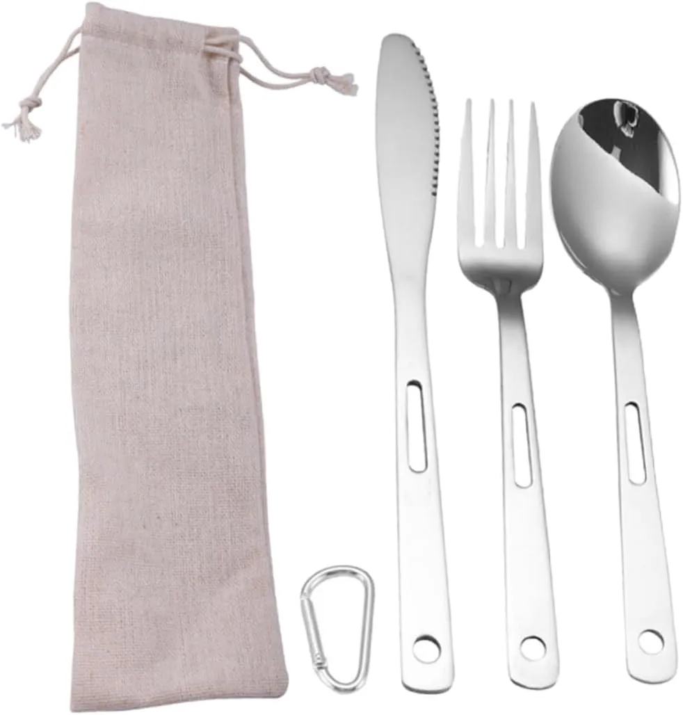 Compact Durable Camping Cookware Set Stainless Steel Forks Spoons More for Lunch Dinner