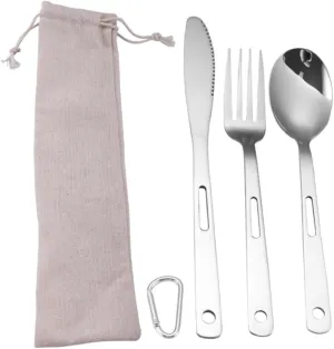Compact Durable Camping Cookware Set Stainless Steel Forks Spoons More for Lunch Dinner