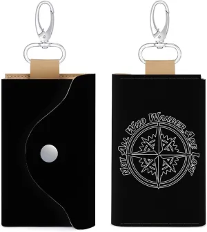 Compass Compact Unisex Key Case Wallet with 6 Hooks & 1 Card Slot Leather Key Organizer Bag