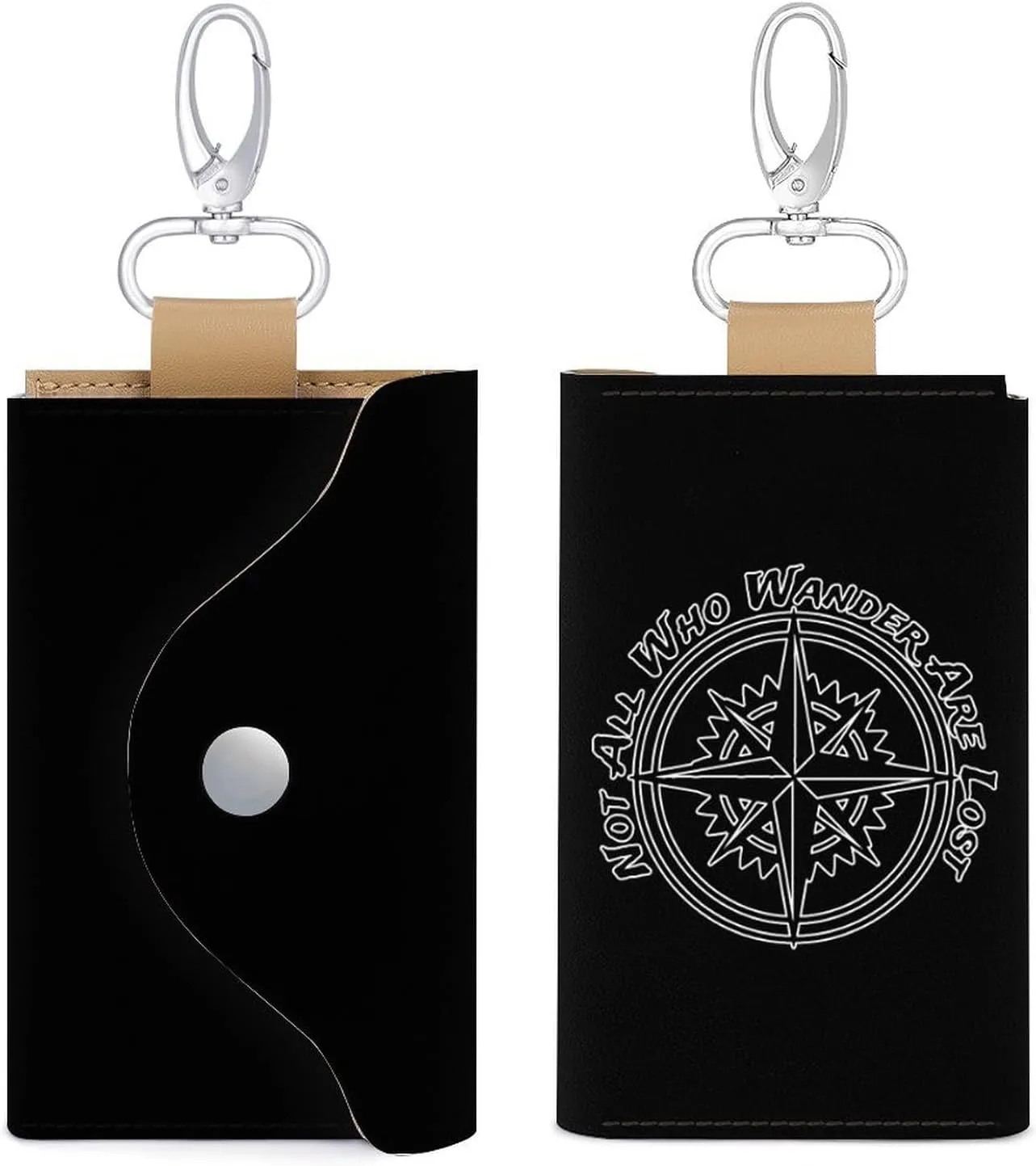 Compass Compact Unisex Key Case Wallet with 6 Hooks & 1 Card Slot Leather Key Organizer Bag