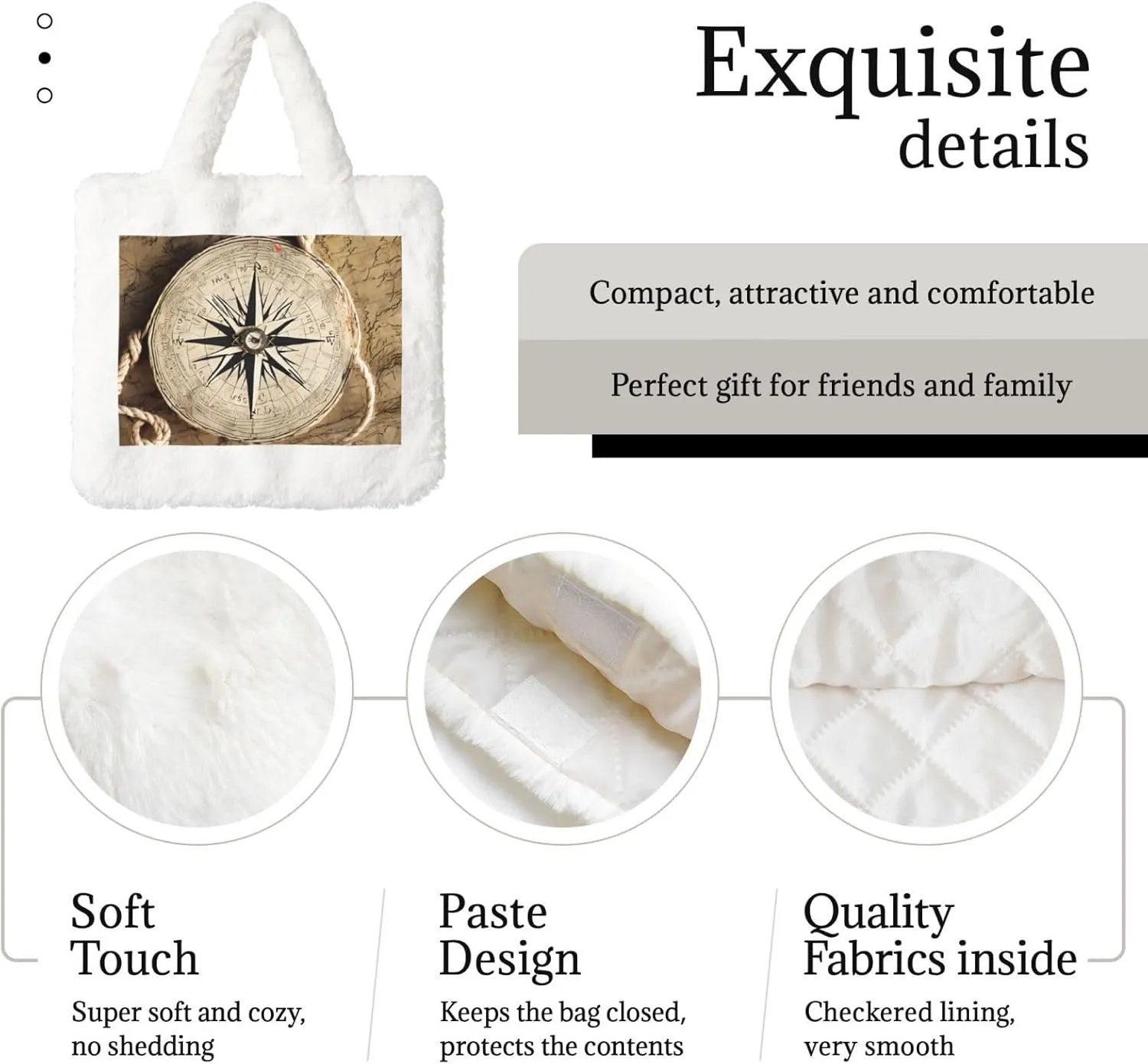 Compass Map Nautical Plush Handbag, Comfortable Touch, Stylish And Compact, Suitable For Daily Travel
