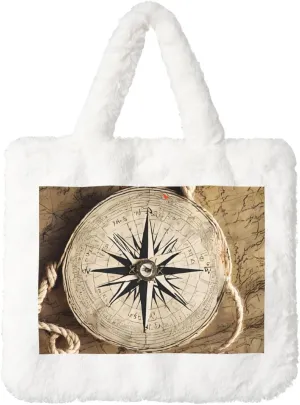 Compass Map Nautical Plush Handbag, Comfortable Touch, Stylish And Compact, Suitable For Daily Travel