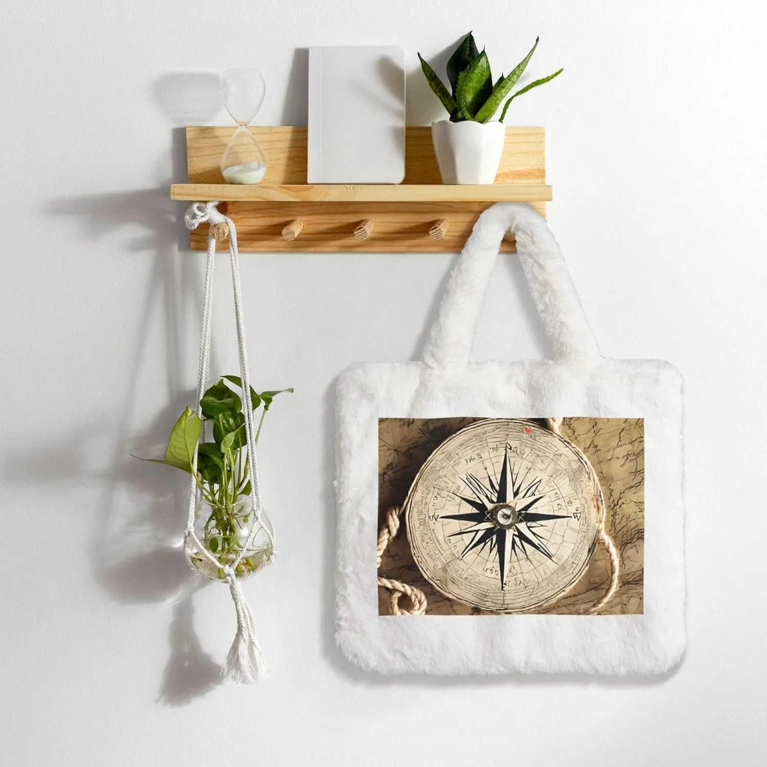 Compass Map Nautical Plush Handbag, Comfortable Touch, Stylish And Compact, Suitable For Daily Travel
