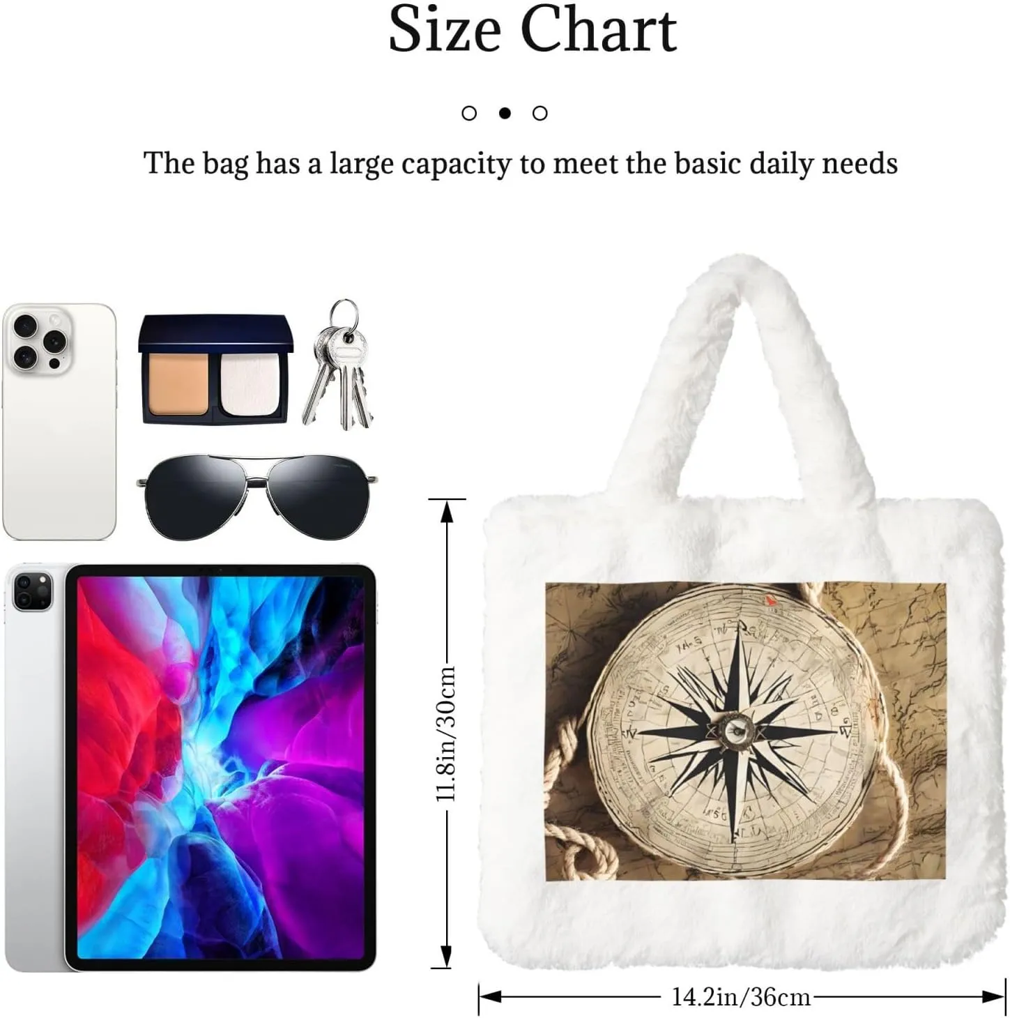 Compass Map Nautical Plush Handbag, Comfortable Touch, Stylish And Compact, Suitable For Daily Travel