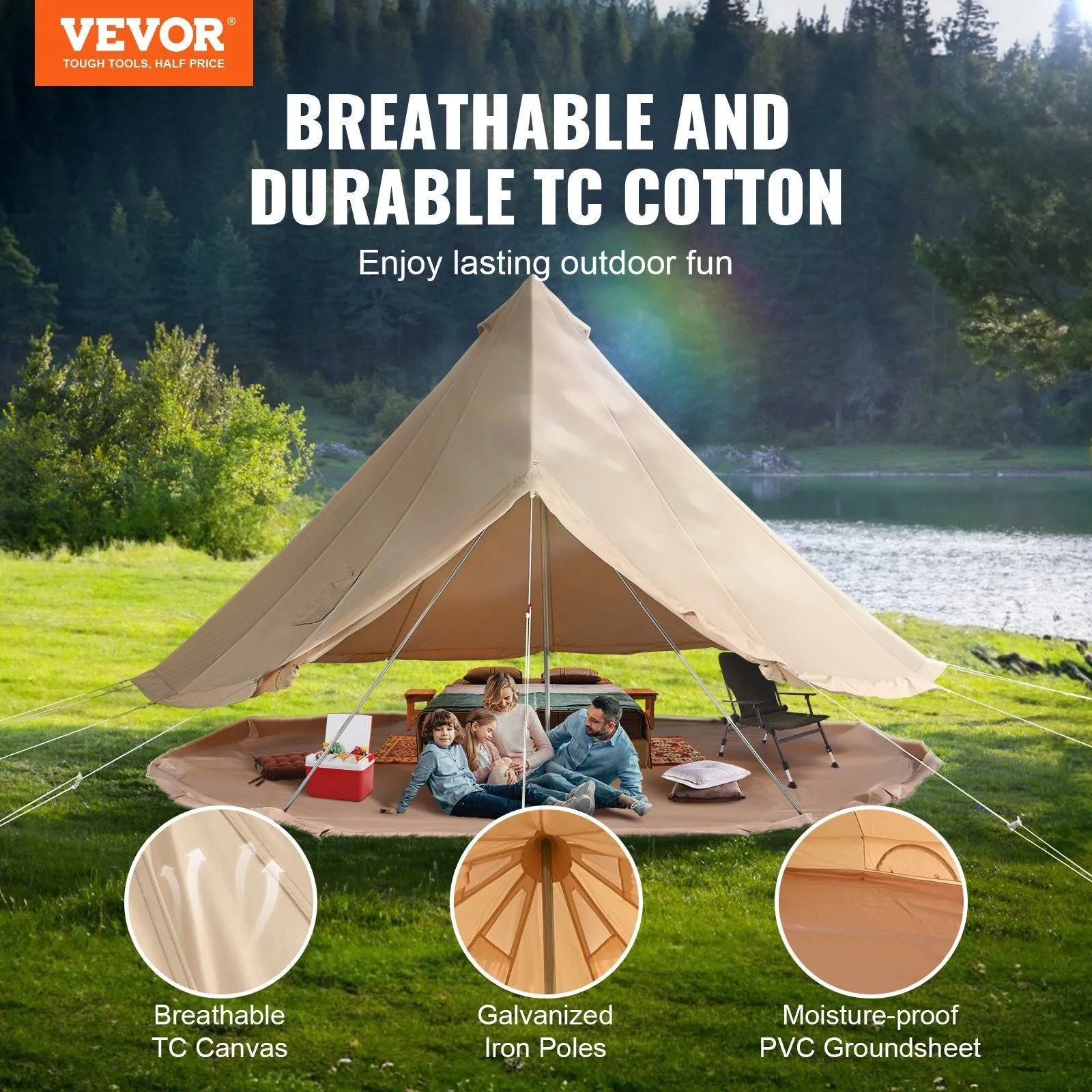 Complete catalog for Wall Jack Yurt VEVOR Hassle-free "(Diameter Bell Tent, Side Detachable Family Person Tent and Canvas with Waterproof 8-10 Breathable Camping,16'x16'x118 Stove Glamping 5M)