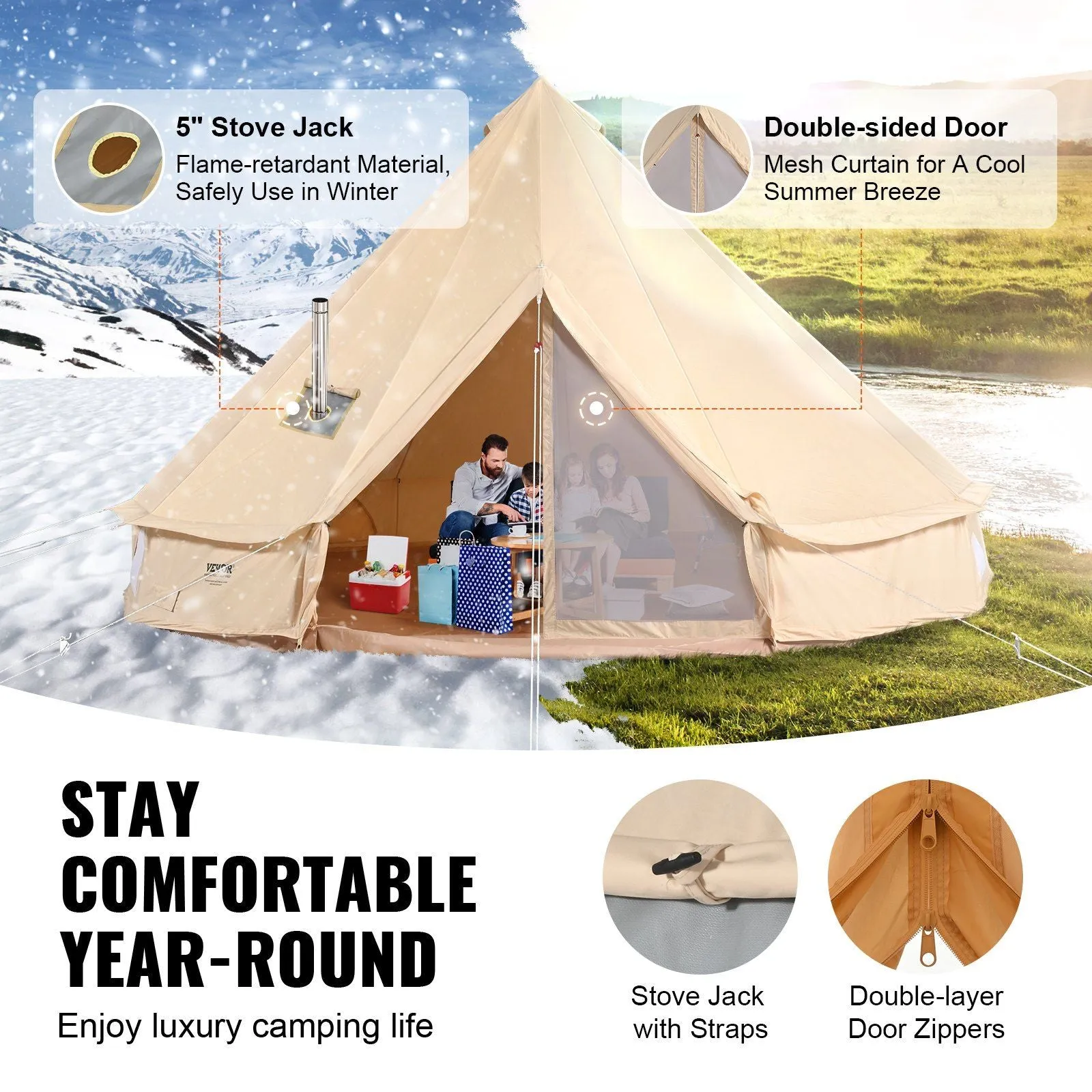 Complete catalog for Wall Jack Yurt VEVOR Hassle-free "(Diameter Bell Tent, Side Detachable Family Person Tent and Canvas with Waterproof 8-10 Breathable Camping,16'x16'x118 Stove Glamping 5M)