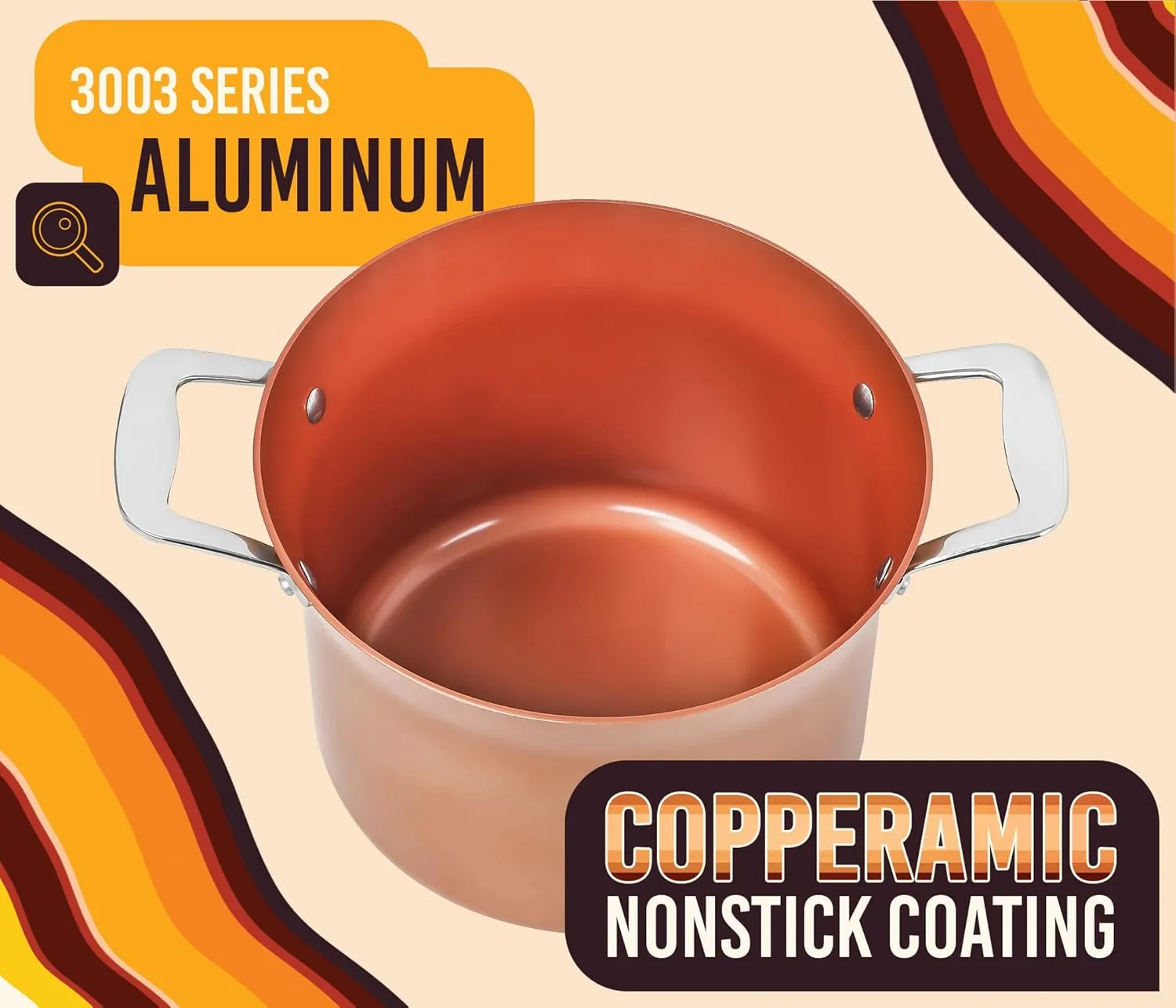 CONCORD 7 QT Copper Non Stick Stock Pot Casserole Coppe-Ramic Series Cookware (Induction Compatible)