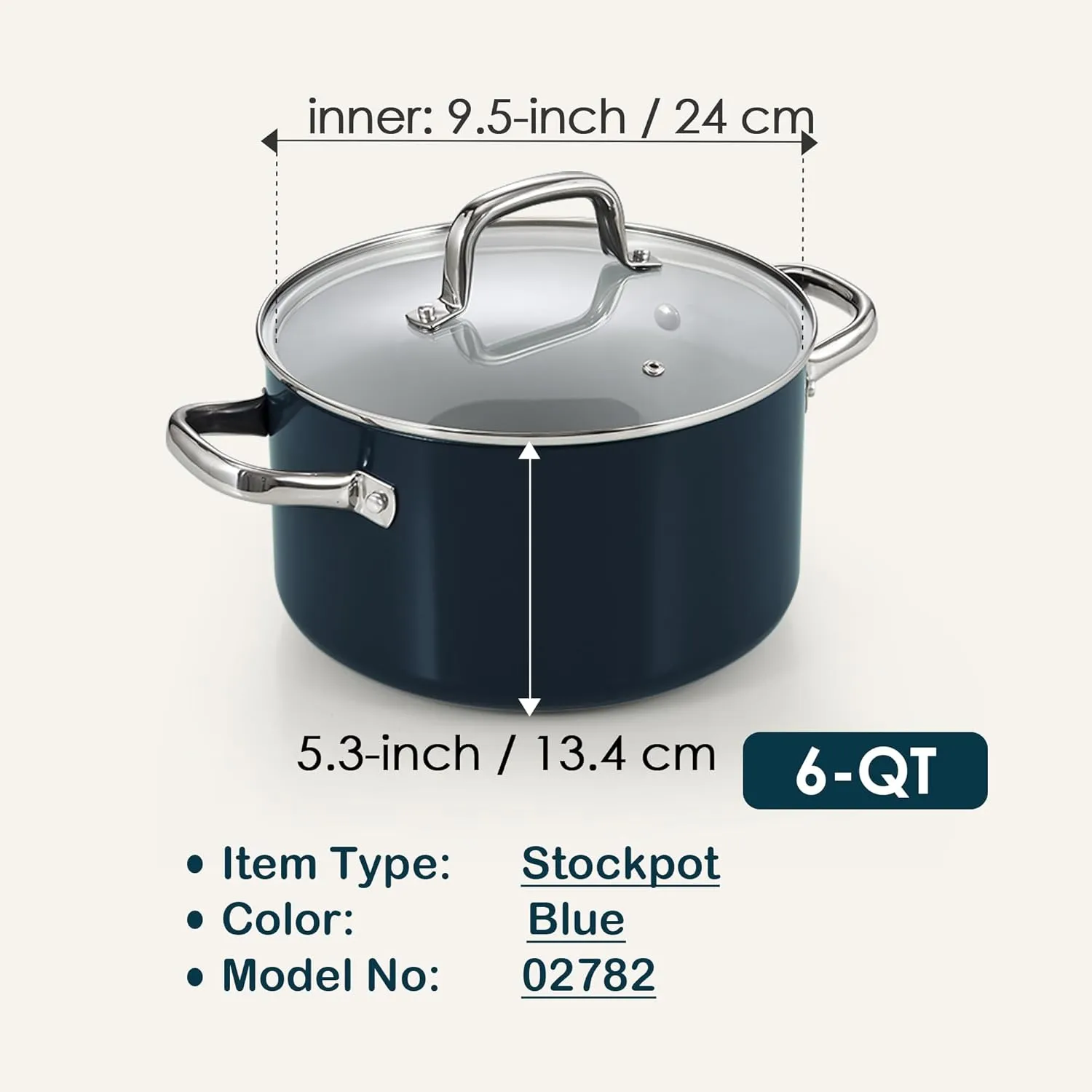 Cook N Home Non Stick Stock Pot with Lid, 6-Quart Hard Anodized Ceramic Nonstick Gumbo Pasta Pot, Induction Cookware Stockpot for Cooking, Canning, Sauce, Ollas para Cocina, Blue