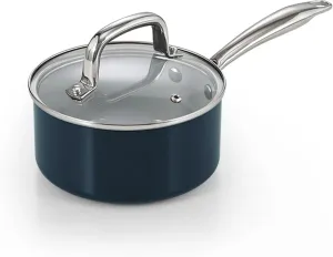 Cook N Home Nonstick Sauce Pan with Glass Lid, 1.5-Quart Small Saucepan Hard Anodized Non Stick Ceramic Cookware, Induction Cooking Pots and Pans with Stay-Cool Handles, Cacerola, Blue