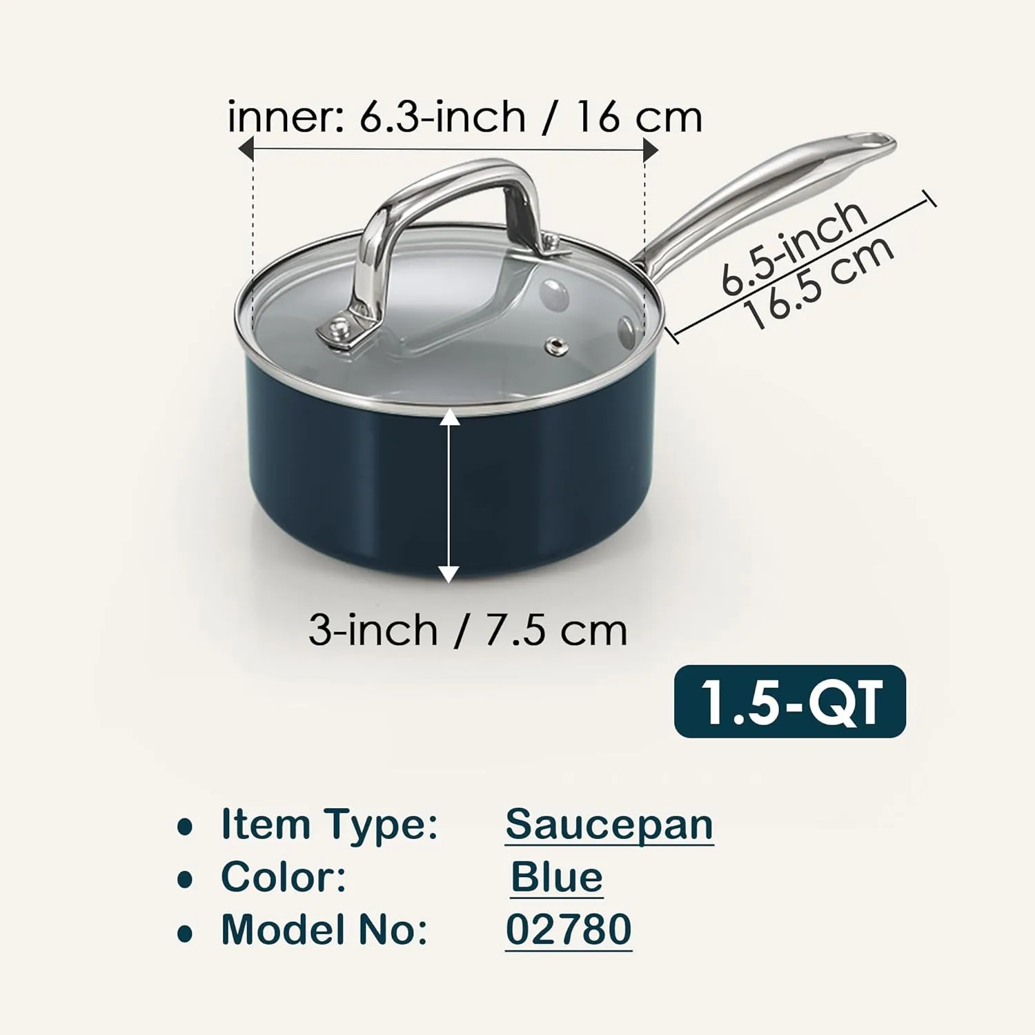 Cook N Home Nonstick Sauce Pan with Glass Lid, 1.5-Quart Small Saucepan Hard Anodized Non Stick Ceramic Cookware, Induction Cooking Pots and Pans with Stay-Cool Handles, Cacerola, Blue