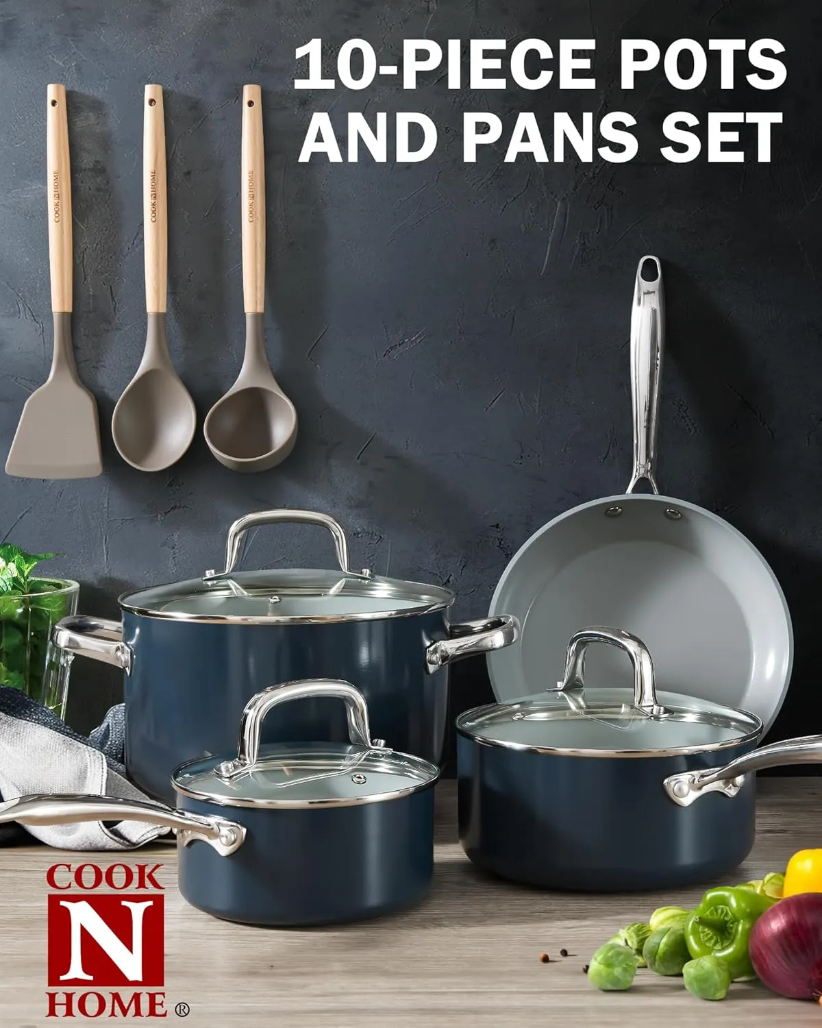 Cook N Home Nonstick Sauce Pan with Glass Lid, 3-Quart Small Saucepan Hard Anodized Non Stick Ceramic Cookware, Induction Cooking Pots and Pans with Stay-Cool Handles, Cacerola, Blue