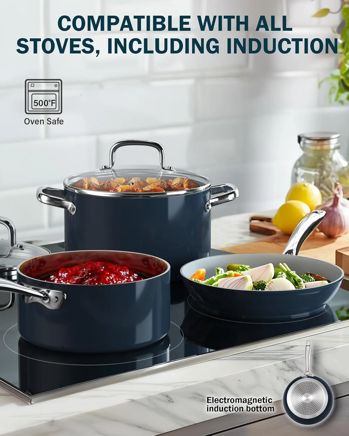 Cook N Home Nonstick Sauce Pan with Glass Lid, 3-Quart Small Saucepan Hard Anodized Non Stick Ceramic Cookware, Induction Cooking Pots and Pans with Stay-Cool Handles, Cacerola, Blue