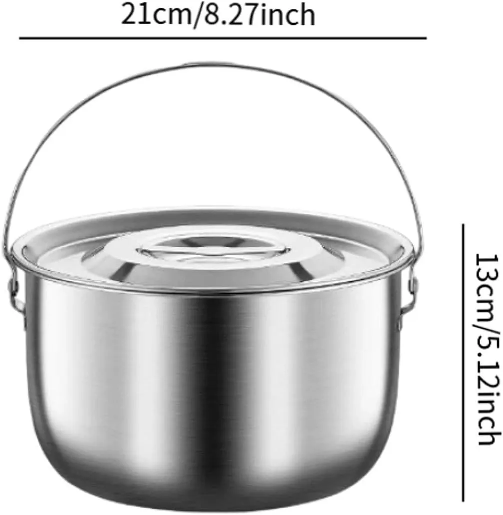 Cooking Pot Stainless Steel Camping Pot,Multipurpose Stockpot,Cookware Portable for Restaurant Cooking Home Camping, 4.0L
