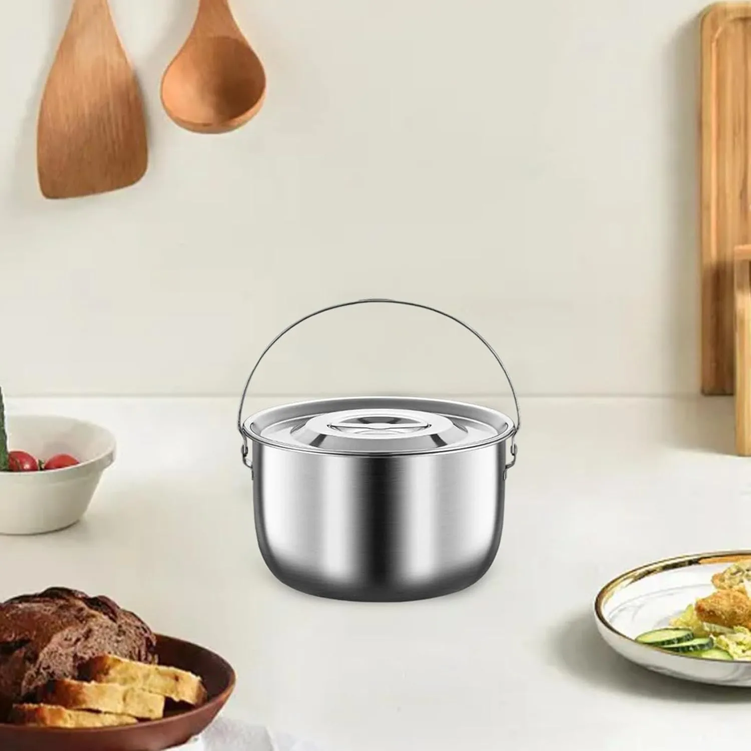 Cooking Pot Stainless Steel Camping Pot,Multipurpose Stockpot,Cookware Portable for Restaurant Cooking Home Camping, 4.0L