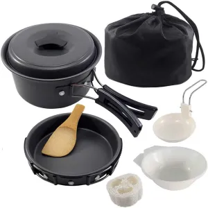 Cookware Kit Camping Cookware Set 2 Person Camping Gear Campfire Utensils Non-Stick Cooking Lightweight Stackable Pot Pan Bowls Storage Bag (Color : A) (B)