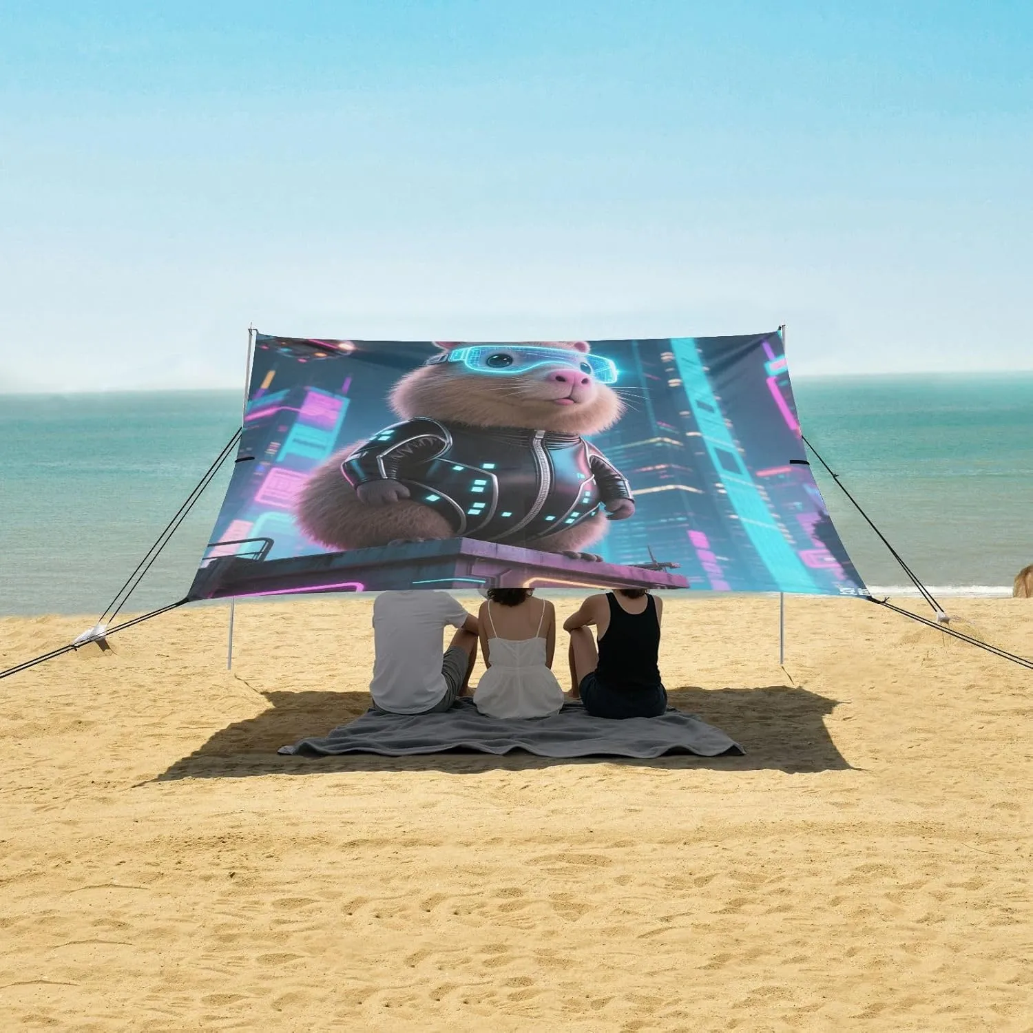 Cool Future World Capybara Beach Camping Tent Sun Shelter for Whole Family, Beach Shade Canopy with UPF50  UV Protection,Easy Set Up and Carry,Outdoor Shade for Trips, Fishing, Backyard Fun Pic