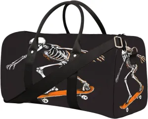 Cool Skull Skateboard Travel Duffel Bag for Women Men Small Sport Gym Bag Waterproof Weekender Overnight Lightweight Carry on Foldable Gym Bag for Training Swim Yoga Traveling Handbag