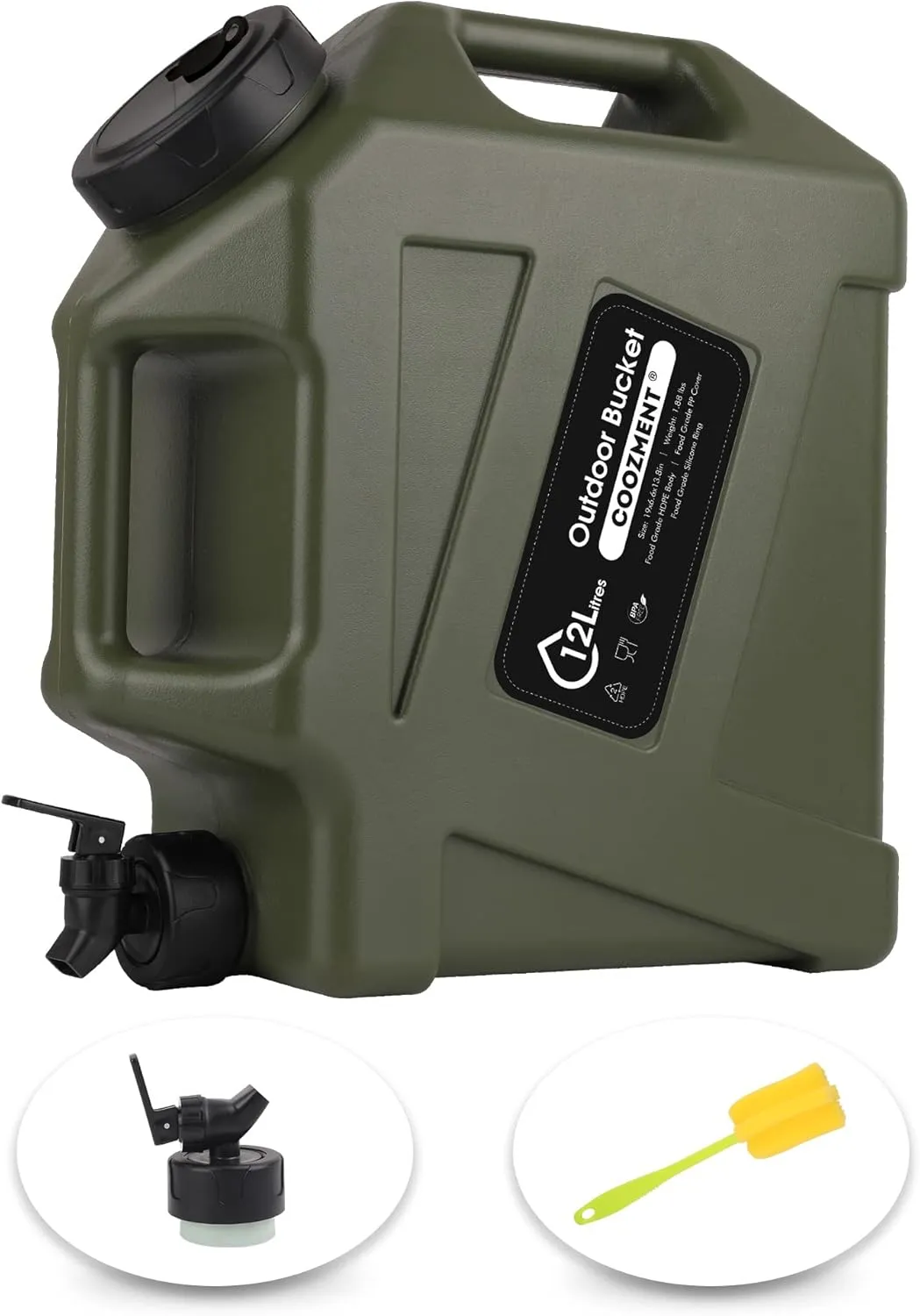 COOZMENT Military Green Water Containers: BPA-Free, Spigot Included
