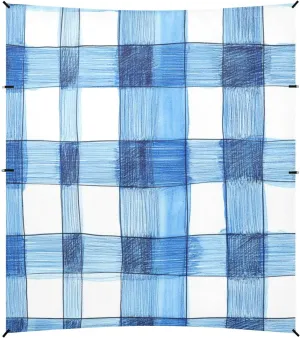 Cornflowerblue Checked Hand-Drawn Sketch Foldable Beach Canopy UPF50  Lightweight Large Portable Sun Shelter with Sandbags, Sand Shovel, Poles for Camping, Picnics, Backyard