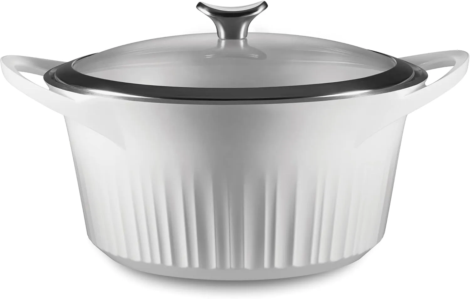 CorningWare, Non-Stick 5.5 Quart QuickHeat Dutch Oven Pot with Lid, Lightweight, Ceramic Non-Stick Interior Coating for Even Heat Cooking, Perfect for Baking, Frying, Searing and More, French White