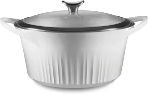 CorningWare, Non-Stick 5.5 Quart QuickHeat Dutch Oven Pot with Lid, Lightweight, Ceramic Non-Stick Interior Coating for Even Heat Cooking, Perfect for Baking, Frying, Searing and More, French White