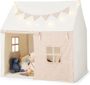 Costzon Kids Tent, Large Playhouse for Indoor Outdoor Play w/Padded Mat, 2 Breathable Windows & 2 Storage Pockets, Star Lights & Flag Banner Included, Toddler Tent for Boys Girls Aged 3-8 Years Old