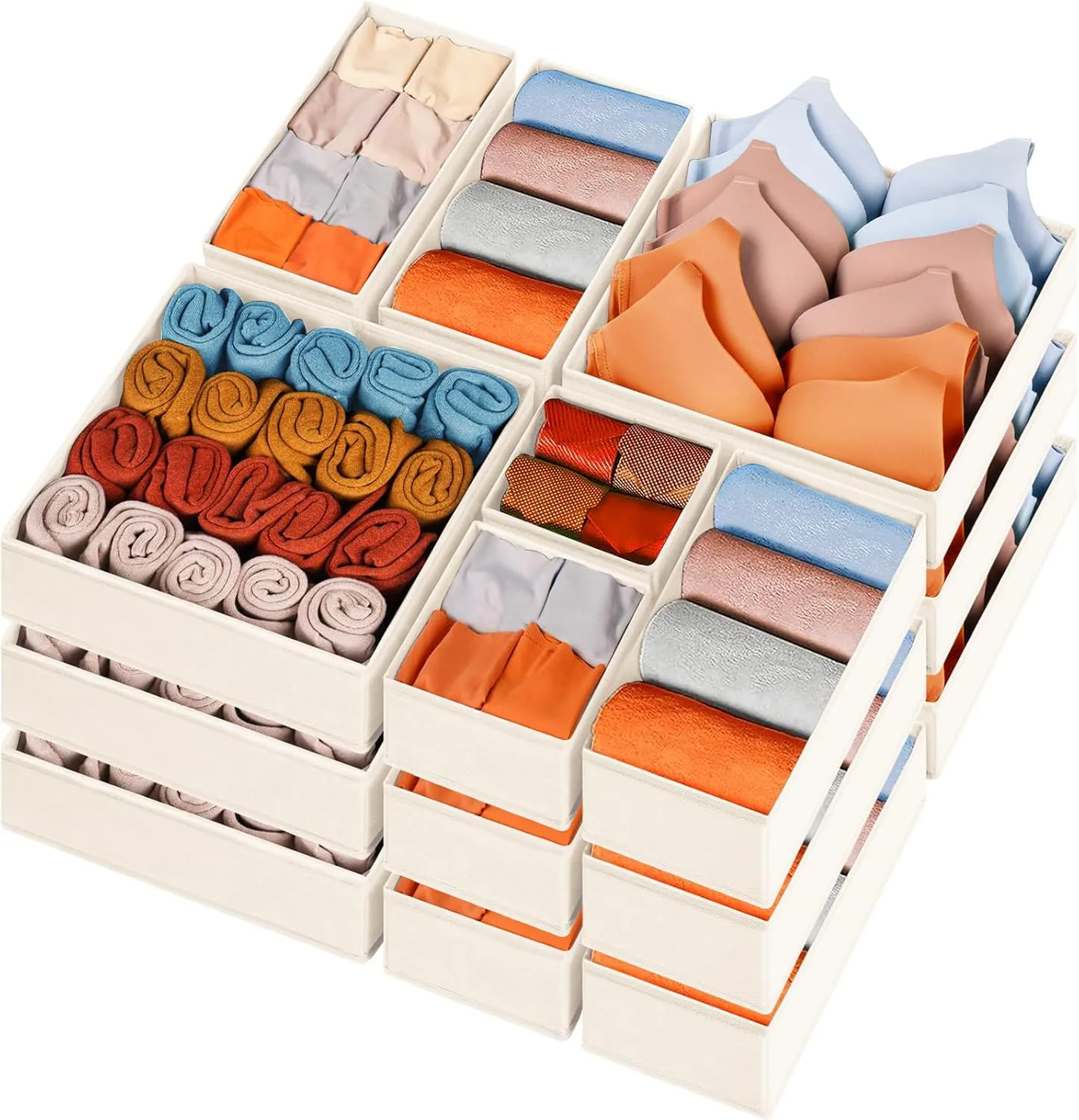 Criusia Closet Drawer Organizer Clothes, 15 Pack Dresser Organizer for Baby Clothes, Fabric Drawer Dividers for Nursery Bedroom (Beige)