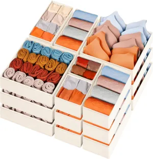 Criusia Closet Drawer Organizer Clothes, 15 Pack Dresser Organizer for Baby Clothes, Fabric Drawer Dividers for Nursery Bedroom (Beige)