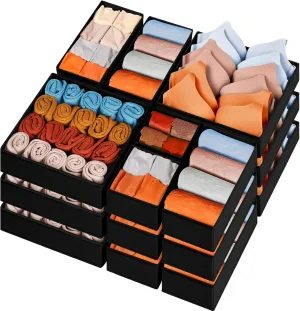 Criusia Closet Drawer Organizer Clothes, 15 Pack Dresser Organizer for Baby Clothes, Fabric Drawer Dividers for Nursery Bedroom (Black)