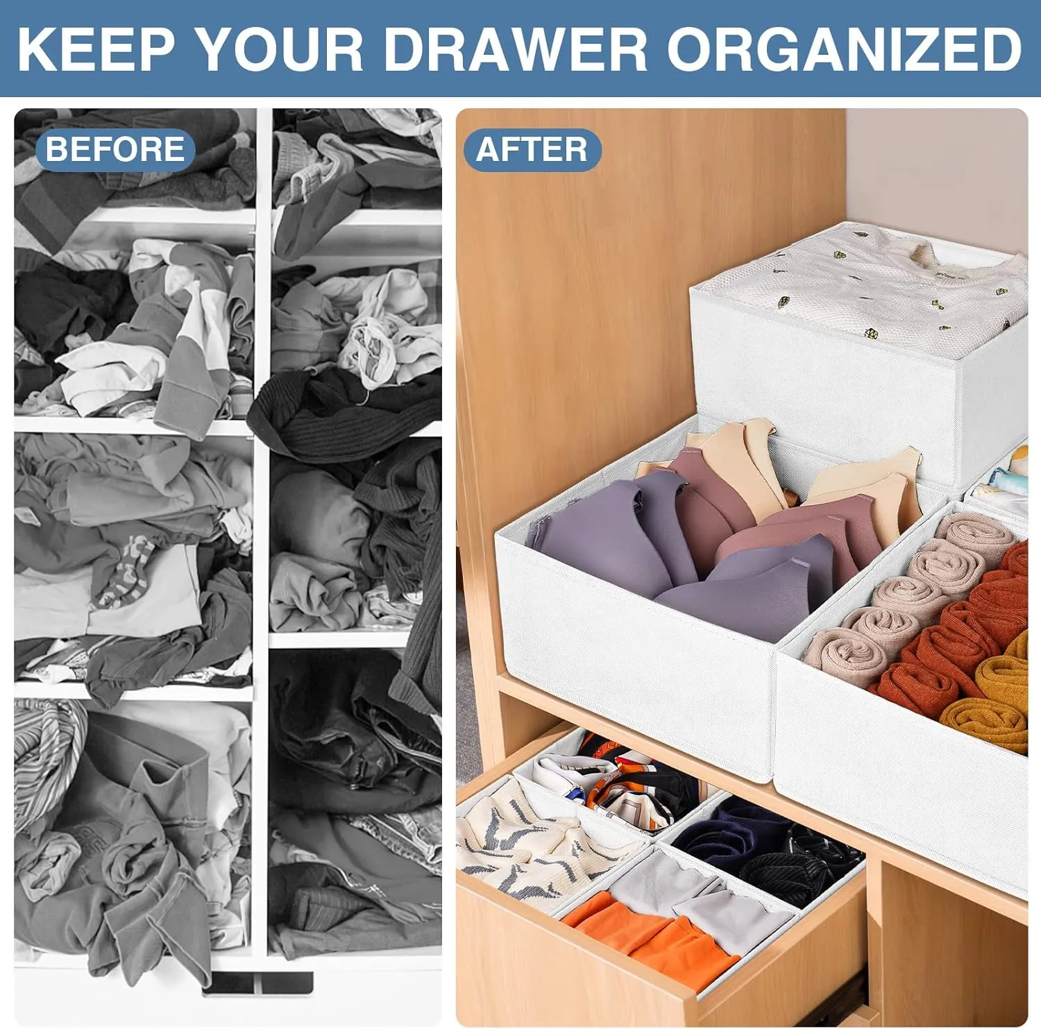 Criusia Drawer Organizer Clothes 12 Pack - Fabric Closet Organizers and Storage for Nursery Organization - Dresser Drawer Dividers for Baby Clothes/Socks/Underwear/Bras - College Dorm Room Essentials