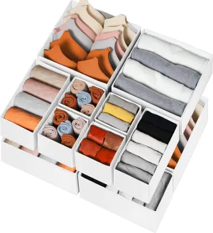 Criusia Drawer Organizer Clothes 12 Pack - Fabric Closet Organizers and Storage for Nursery Organization - Dresser Drawer Dividers for Baby Clothes/Socks/Underwear/Bras - College Dorm Room Essentials