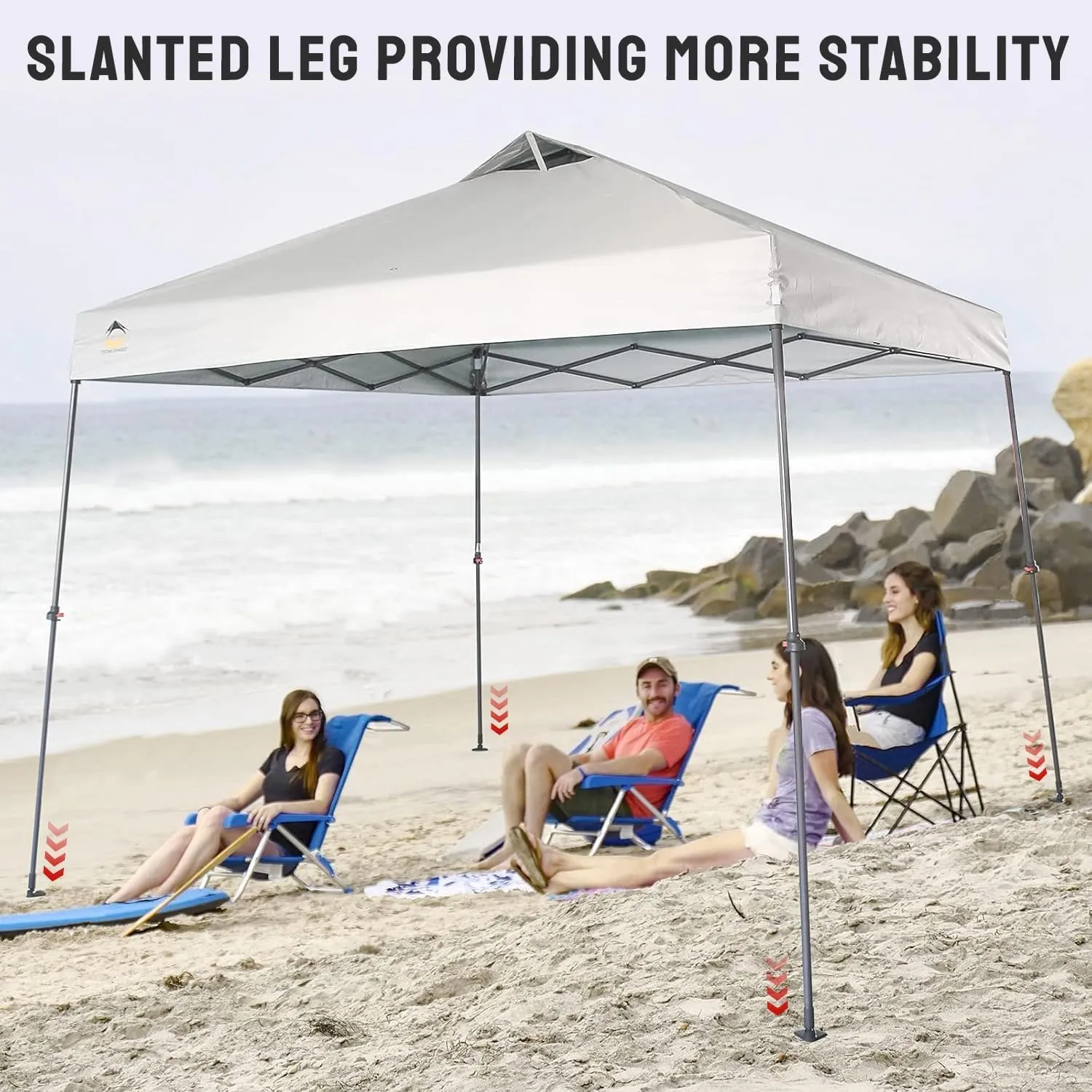 CROWN SHADES 9x9 Pop Up Canopy Tent Slanted Legs for Added Stability - Beach Tent Sun Shelter for Outdoor Shades - Canopy with 11x11 Base, with Carry Bag, White