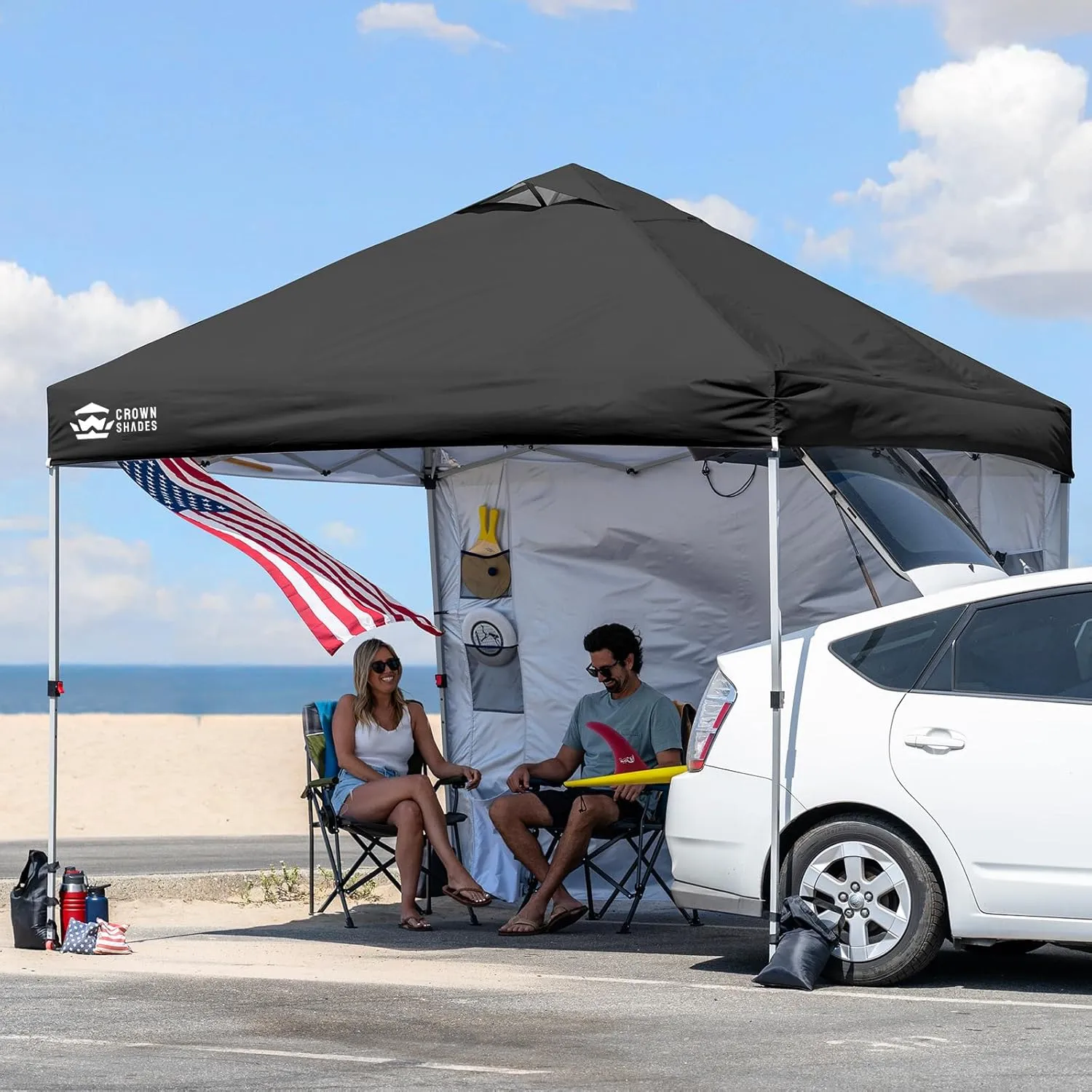 CROWN SHADES Canopy Tent, 10 x 10 Foot Portable Pop Up Outdoor Shelter with Pocket Sidewall, Push Center Lock, UV Protection, and Carry Bag, Black