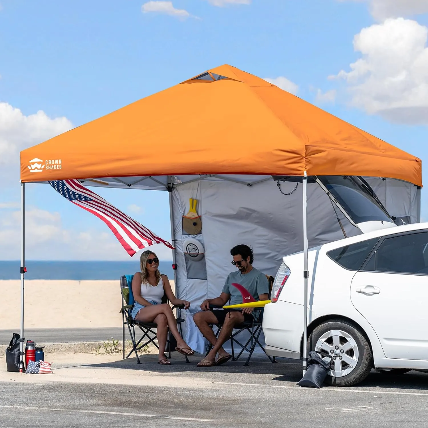 CROWN SHADES Canopy Tent 10x10 Pop Up Canopy Outdoor Shade with Pockets Sidewall, Easy Up Sun Shelter with One Person Set Up Center Lock, Portable Instant Camping Beach Canopy Tents, Orange
