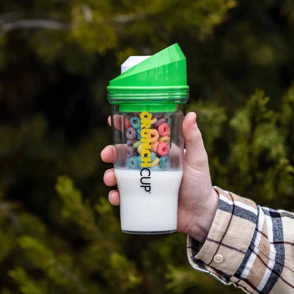 CRUNCHCUP XL - Portable Plastic Cereal Cups for Breakfast On the Go, To Go Cereal and Milk Container for your favorite Breakfast Cereals, No Spoon or Bowl Required (Green)