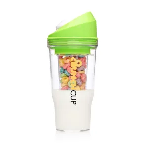 CRUNCHCUP XL - Portable Plastic Cereal Cups for Breakfast On the Go, To Go Cereal and Milk Container for your favorite Breakfast Cereals, No Spoon or Bowl Required (Green)