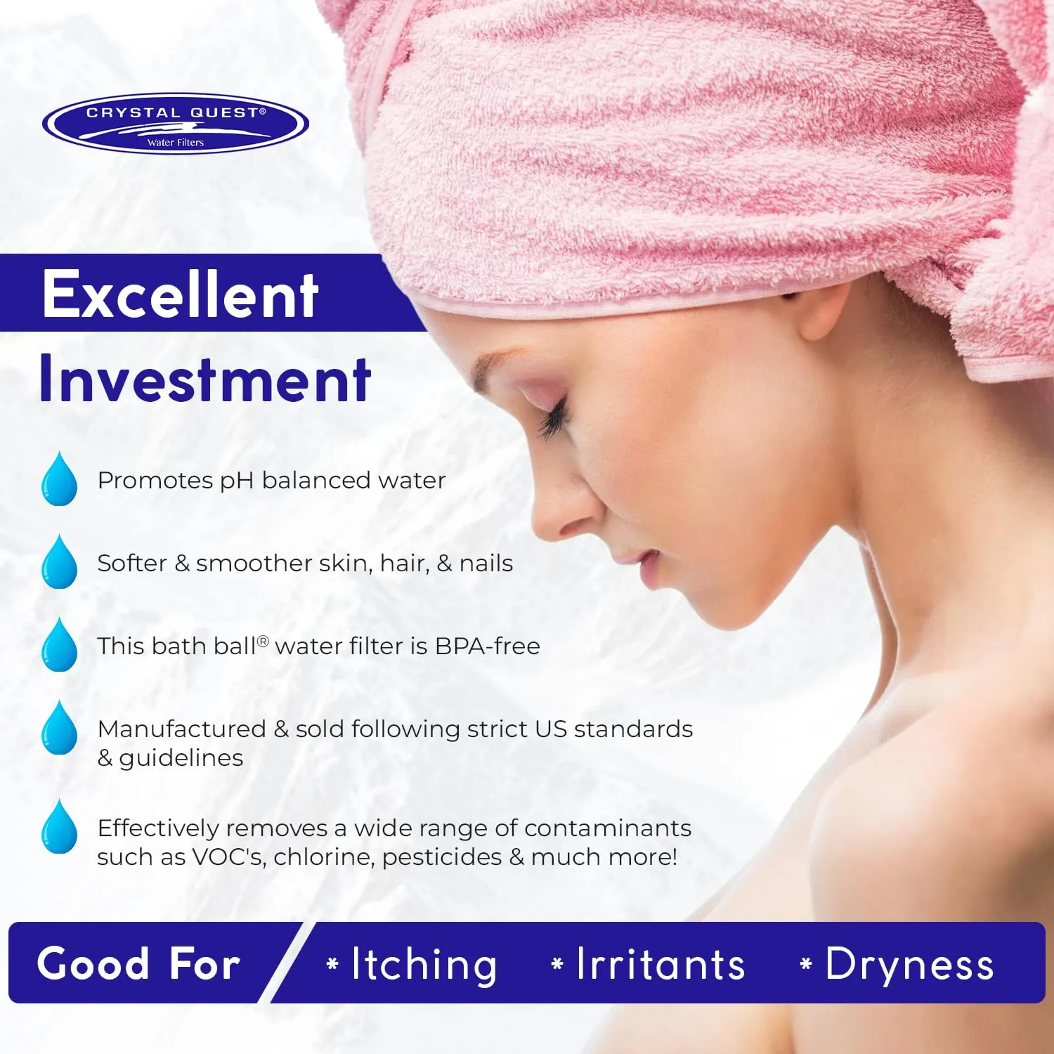 Crystal Quest Chrome Bath Ball Water Filter – Reduces Contaminants for Softer, Smoother Skin - BPA Free