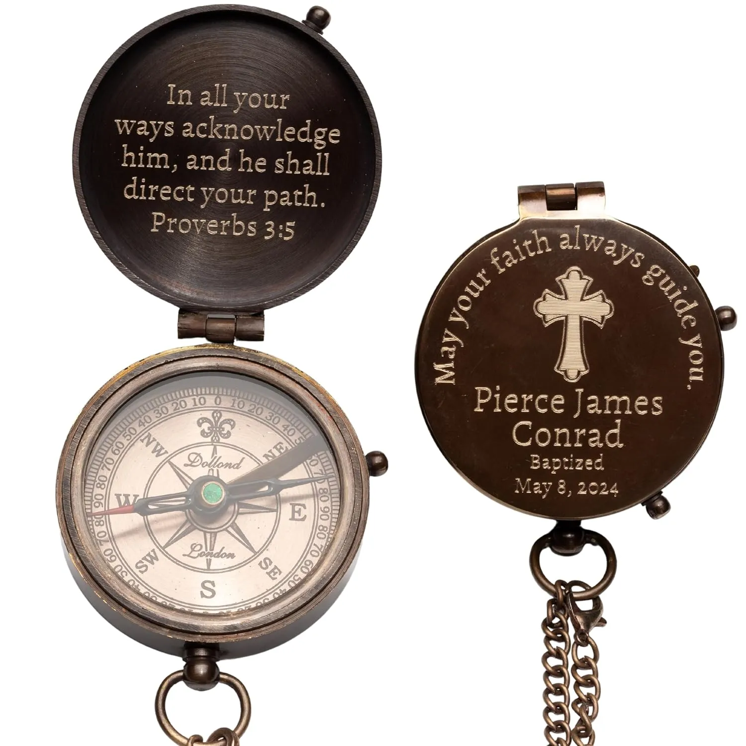 Custom Engraved Compass Baptism Gift for Boys - Personalized Compass for Men - Customized First Communion, Confirmation, Christian, Graduation, Sentimental & Inspirational Gifts for Teenagers