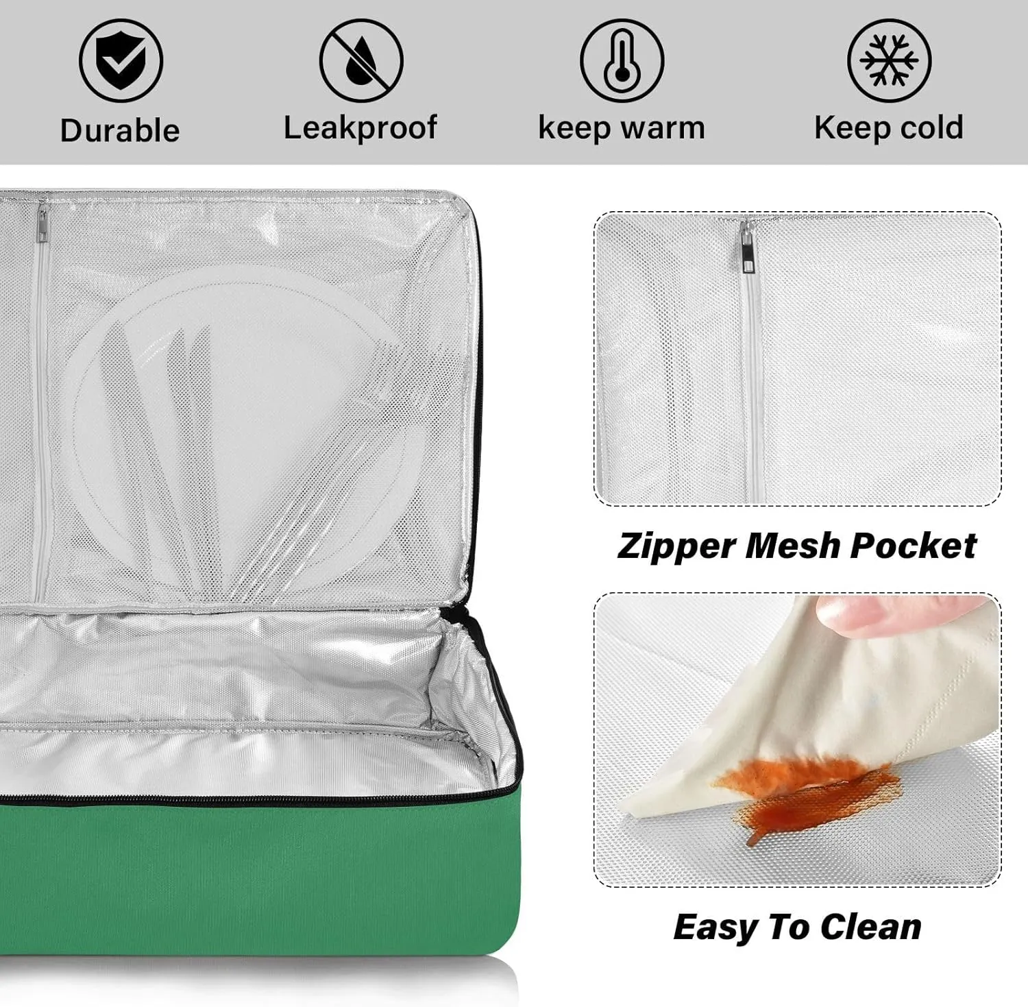 Custom Sea Green Insulated Casserole Carrier for Hot or Cold Food Personalized Lasagna Holder Tote with Dish Storage Customized Insulated Travel Carry Bag for Take Out