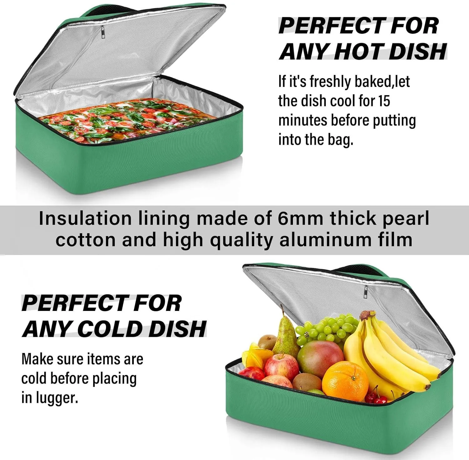 Custom Sea Green Insulated Casserole Carrier for Hot or Cold Food Personalized Lasagna Holder Tote with Dish Storage Customized Insulated Travel Carry Bag for Take Out