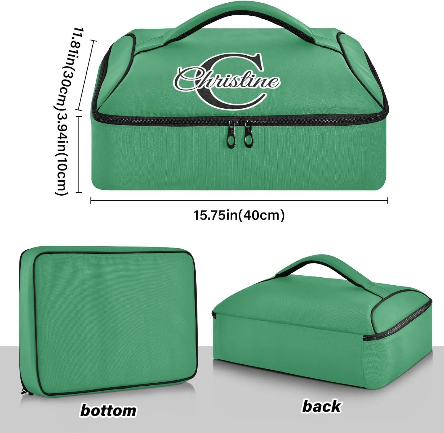 Custom Sea Green Insulated Casserole Carrier for Hot or Cold Food Personalized Lasagna Holder Tote with Dish Storage Customized Insulated Travel Carry Bag for Take Out