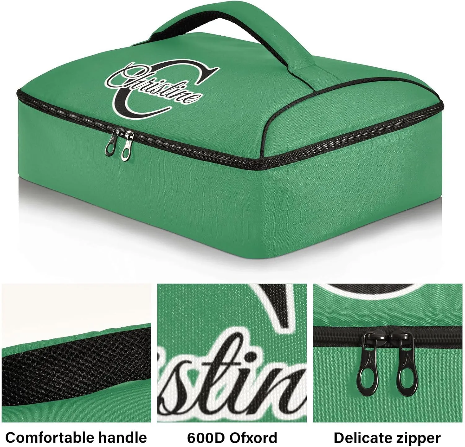 Custom Sea Green Insulated Casserole Carrier for Hot or Cold Food Personalized Lasagna Holder Tote with Dish Storage Customized Insulated Travel Carry Bag for Take Out