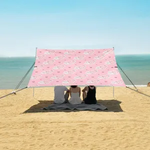 Cute Axolotl Pink Heart Beach Canopy Tent Anti-UV & Wind Resistant, Camping Sun Shelter Easy Setup Portable,Outdoor Shade Tents with Sandbags,Sand Shovels,Ground Pegs & Stability Poles