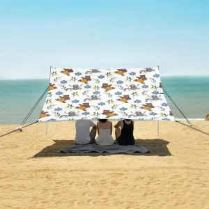 Cute Bears Bee Flowers Beach Canopy Tent Anti-UV & Wind Resistant, Camping Sun Shelter Easy Setup Portable,Outdoor Shade Tents with Sandbags,Sand Shovels,Ground Pegs & Stability Poles