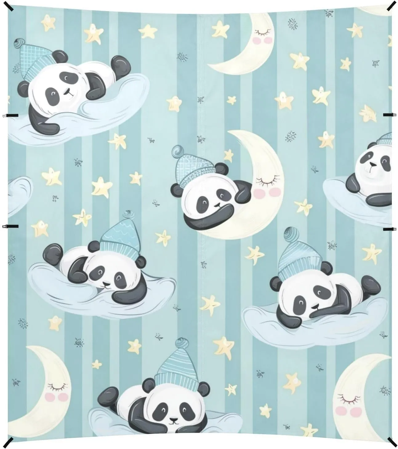 Cute Cartoon Pandas Moon Strips Beach Tent UPF50 Water-Resistant Large Portable Sun Shelter with Sand Shovel, Sandbags for Family Travel
