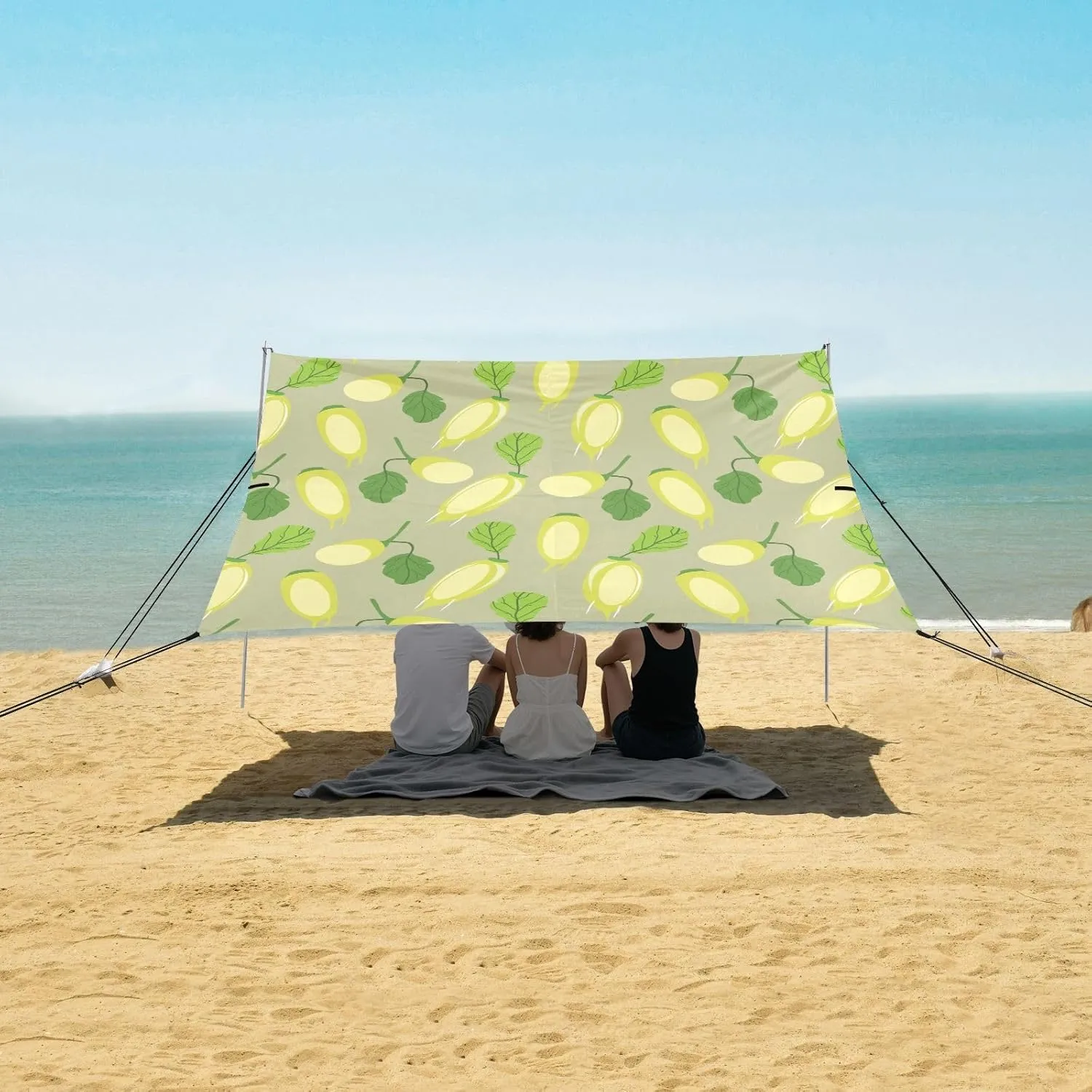 Cute Chayote Beach Canopy Tent Anti-UV & Wind Resistant, Camping Sun Shelter Easy Setup Portable,Outdoor Shade Tents with Sandbags,Sand Shovels,Ground Pegs & Stability Poles