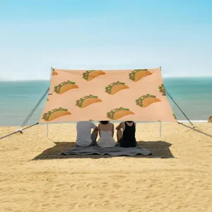 Cute Mexican Taco Pattern Beach Canopy Tent Anti-UV & Wind Resistant, Camping Sun Shelter Easy Setup Portable,Outdoor Shade Tents with Sandbags,Sand Shovels,Ground Pegs & Stability Poles