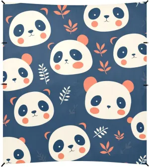 Cute Panda Faces Foldable Beach Tent UPF50  Protection Lightweight Shade Sun Shelter with Sturdy Poles, Sandbags and Shovel for Camping, Picnics, Backyard & Fishing